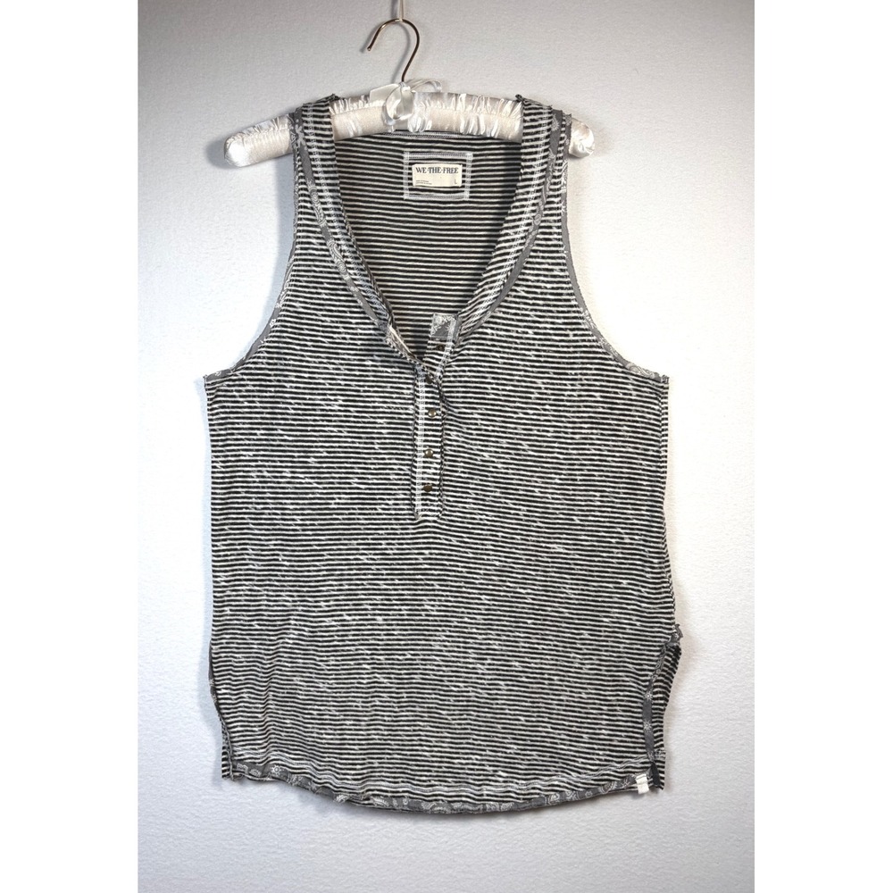 We The Free Tank Top Womens Large Black White Excellent Striped Henley Paisley